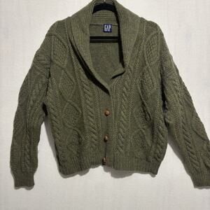 VTG Gap Wool Cardigan Sweater Women’s M Y2K Shetland Cable Knit Academia READ